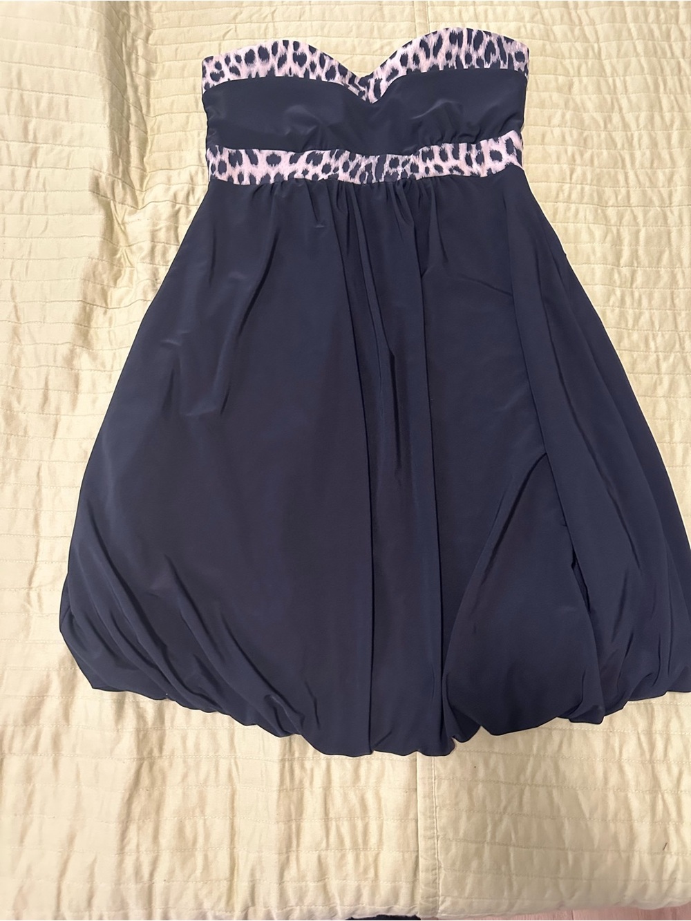 Strapless Navy Skater Skirt with Pink Leopard Trim